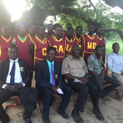 From left Chief Sinamwenda, Siamupa, Mola, Nebire Rep, Negande & Musambakaruma with netball winners